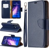 Voor Xiaomi Redmi Note 8 Litchi Texture Pure Color Horizontal Flip PU lederen tas met houder & kaartsleuven & portemonnee & lanyard (donkerblauw)