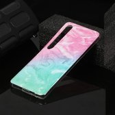Voor Xiaomi Mi 10 marmeren patroon Soft TPU beschermhoes (roze groen)