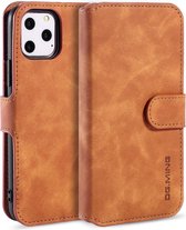 Let op type!! DG.MING Retro Oil Side Horizontal Flip Case with Holder & Card Slots & Wallet for iPhone 11 Pro(Brown)