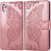 Butterfly Love Flowers Embossing Horizontal Flip Leren Case voor iPhone XR, met houder & kaartsleuven & portemonnee & lanyard (rose goud)