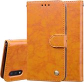 Voor Galaxy A01 zakelijke stijl olie wax textuur horizontale flip lederen tas, met houder en kaartsleuven en portemonnee (bruin)