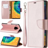 Voor huawei mate 30 pro litchi textuur pure kleur horizontale flip pu lederen tas met houder & kaartsleuven & portemonnee & lanyard (rose goud)