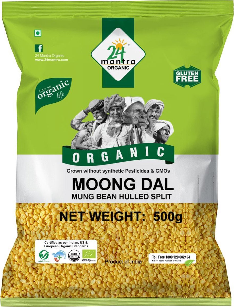 24Mantra Biologishe Gele Mungbonen (Mung Dal), 4x 500g