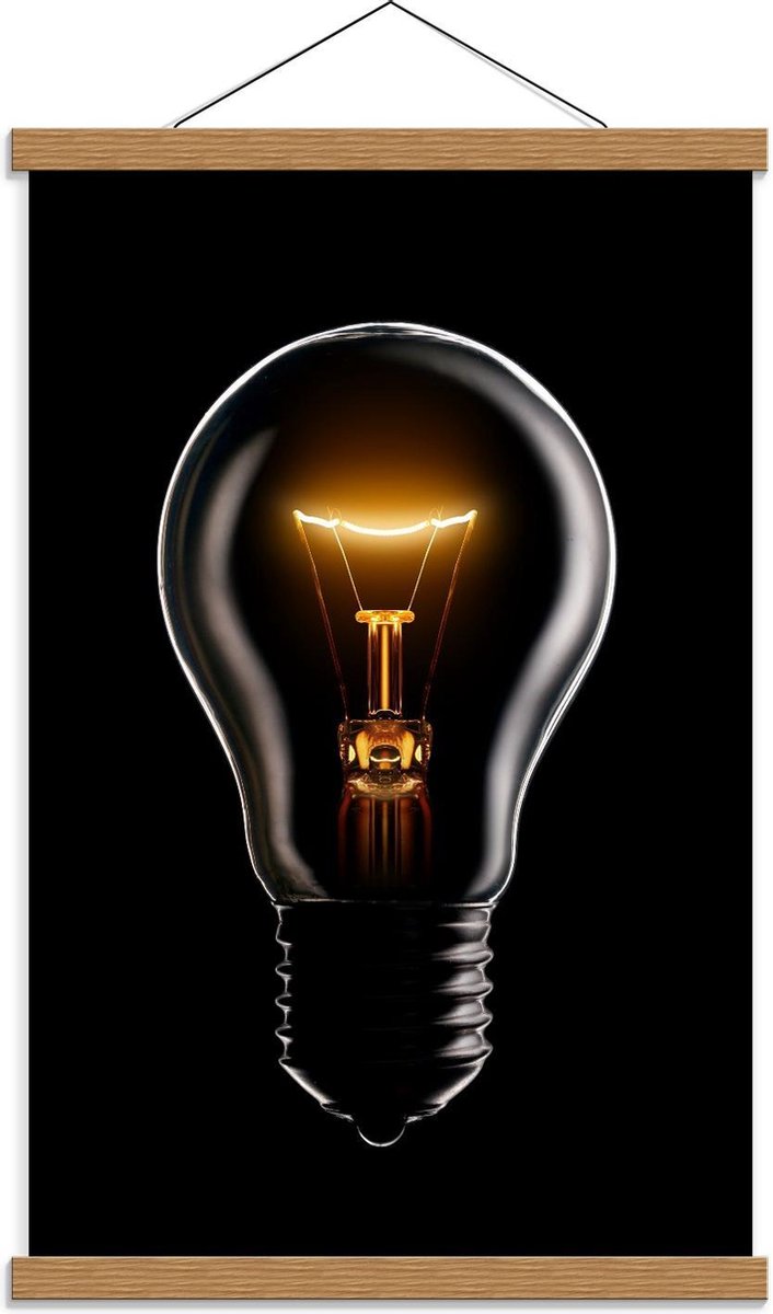Schoolplaat – Gloeilamp op Zwarte Achtergrond - 40x60cm Foto op Textielposter (Wanddecorat