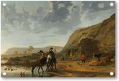 Rivierlandschap met ruiters - Tuinposter 120x80 - Wanddecoratie - Aelbert Cuyp - Meesterwerken