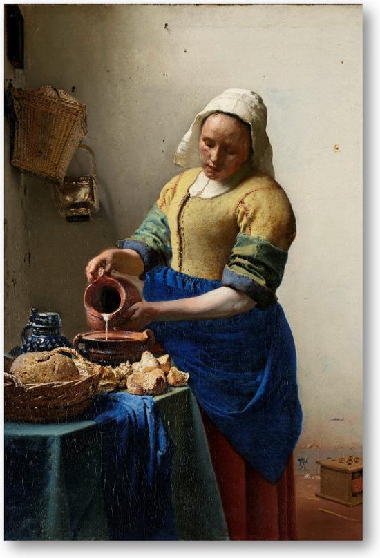 Het melkmeisje, Johannes Vermeer, ca. 1660 - 60x90 Dibond voor Binnen én Buiten - Johannes Vermeer - Meesterwerken