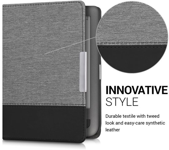 kwmobile hoes geschikt voor Pocketbook Touch Lux 3/Basic Lux/Basic Touch 2 - Canvas beschermhoes in grijs / zwart - Voor e-reader van Merkloos — afbeelding 5
