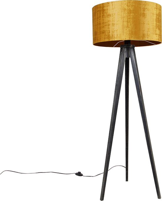QAZQA tripod_classic - Moderne Tripod | driepoot vloerlamp | Staande Lamp - 1 lichts - H 136 cm - Zwart Goud - Woonkamer | Slaapkamer | Keuken