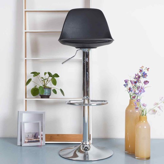 Tabouret de bar Essence Fuerta - Assise noire - Base chromée - Ajustable