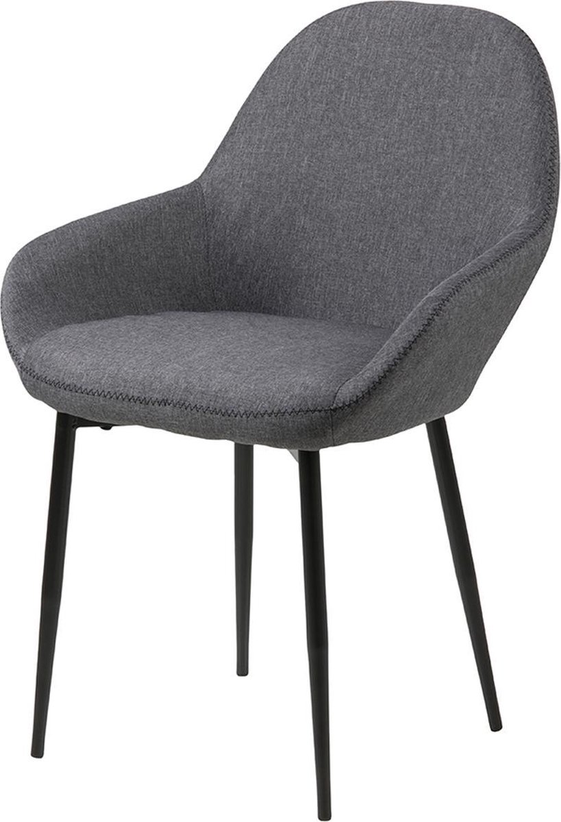 Lisomme Riff Eetkamerstoel Donkergrijs - Met Armleuning - Stof - Zwarte Poten - Armstoel