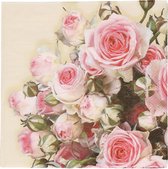 20x Geel met rozen/bloemen voorjaar servetten 33 x 33 cm - Papieren wegwerpservetten 3-laags