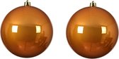 2x stuks kunststof kerstballen cognac bruin (amber) 20 cm - glans - Onbreekbare plastic kerstballen
