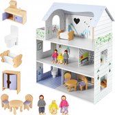 Houten Poppenhuis – Mamabrum – met Meubels en accessoires – Droomhuis – bouwpakket maken poppenhuisinrichting – Poppen – met meubeltjes en poppetjes - 70 cm hoog