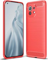 Xiaomi Mi 11 Hoesje - Mobigear - Brushed Slim Serie - TPU Backcover - Rood - Hoesje Geschikt Voor Xiaomi Mi 11