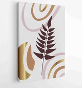 Earth tone background foliage line art drawing with abstract shape and watercolor 1 - Moderne schilderijen – Vertical – 1914436897 - 115*75 Vertical