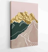 Luxury Gold Mountain wall art vector set. Earth tones landscapes backgrounds set with moon and sun. 4 - Moderne schilderijen – Vertical – 1871656357 - 80*60 Vertical