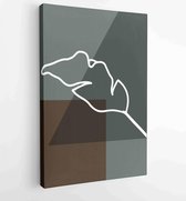 Palm leaves wall art vector set. Earth tone boho foliage line art drawing with abstract shape. 3 - Moderne schilderijen – Vertical – 1870962295 - 40-30 Vertical