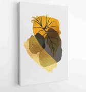 Botanical wall art vector set. Golden foliage line art drawing with abstract shape 1 - Moderne schilderijen – Vertical – 1899845977 - 80*60 Vertical