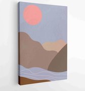 Mountain wall art vector set. Earth tones landscapes backgrounds set with moon and sun. 1 - Moderne schilderijen – Vertical – 1875695959 - 115*75 Vertical