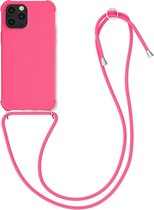 kwmobile hoesje voor Apple iPhone 12 Pro Max - beschermhoes van siliconen met hangkoord - neon roze