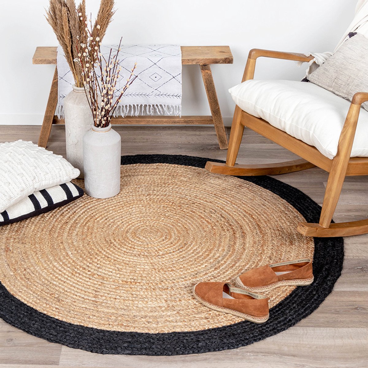 NATURL. Jute vloerkleed - Fair Rond Naturel/Zwart - Ø 100cm