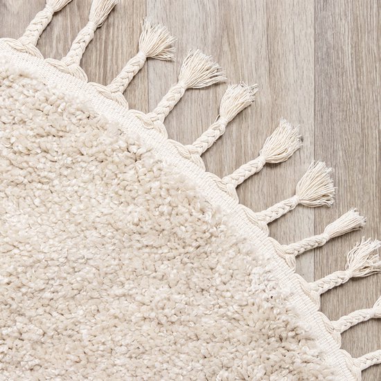 Rond hoogpolig vloerkleed - Lofty Fringe Creme/Wit - Ø 100 cm