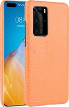 Huawei P40 Pro Hoesje - Mobigear - Croco Serie - Hard Kunststof Backcover - Oranje - Hoesje Geschikt Voor Huawei P40 Pro