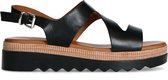 Sacha - Dames - Zwarte leren plateau sandalen - Maat 39