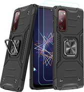 Samsung A02s Hoesje Heavy Duty Armor Hoesje Zwart - Galaxy A02s Case Kickstand Ring cover met Magnetisch Auto Mount- Samsung A02s screenprotector 2 pack