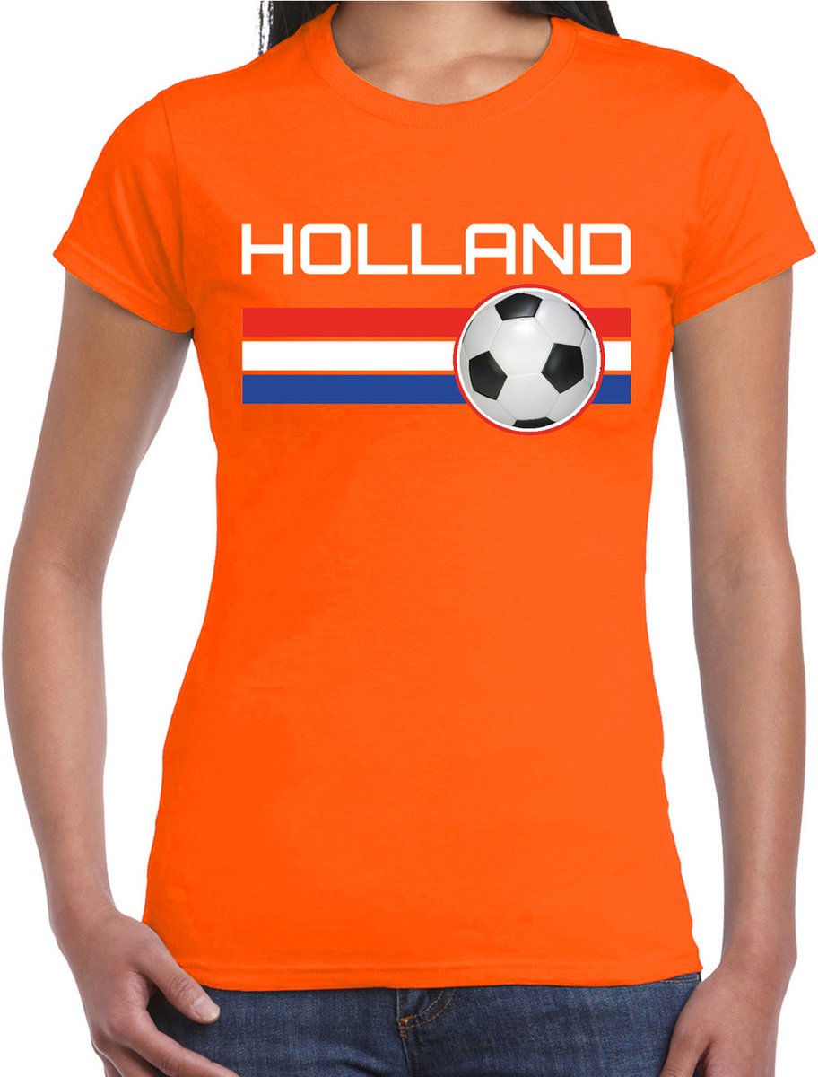 Holland voetbal / landen t-shirt met voetbal en Nederlandse vlag - oranje - dames - Holland landen shirt / kleding - EK / WK / Voetbal shirts XS