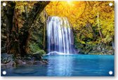 Oase aan waterval - Erawan waterval in de herfst, Thailand - Tuinposter 90x60 - Wanddecoratie - Landschap - Natuur