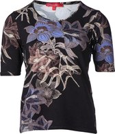 Dames shirt km, bloemenprint op zwart | Maat L