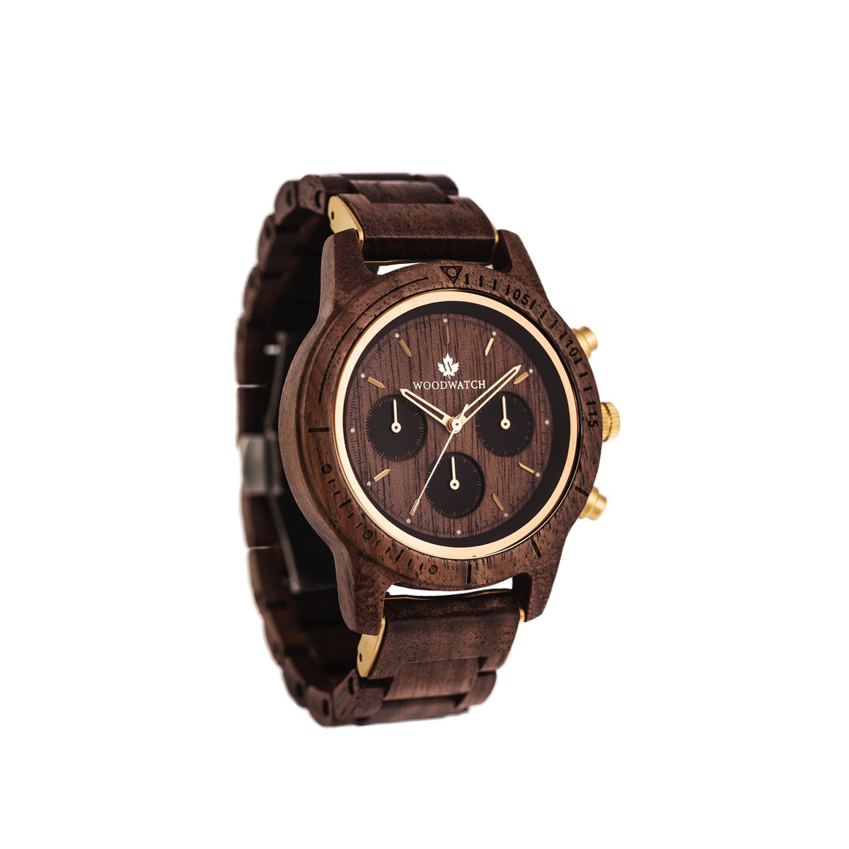 De officiële WoodWatch | Walnut Gold | Houten horloge heren