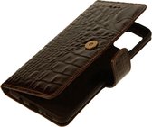 Made-NL Samsung Galaxy A20e Handgemaakte book case Bruin lak leer krokodillenprint robuuste hoesje