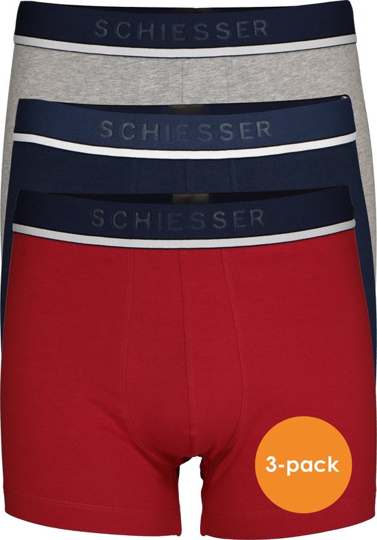 SCHIESSER 95/5 shorts (3-pack) - grijs - blauw en rood - Maat: L