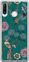 Huawei P30 Lite hoesje - Vogels Japanse bloemen - Siliconen - Soft Case Telefoonhoesje - Bloemen - Blauw