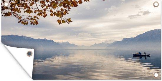 Tuinposter Visser dobberend op het Meer van Genève - 60x30 cm - Tuindoek - Buitenposter