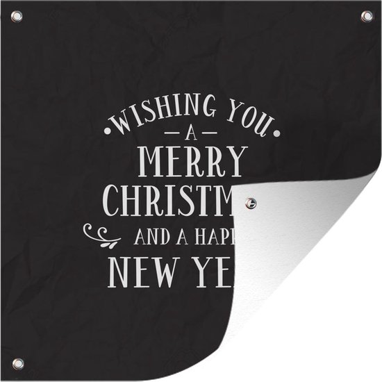 Tuinposters Kerst quote "Wishing you a merry Christmas" op een zwarte achtergrond - 50x50 cm - Tuindoek - Buitenposter