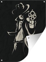 Tuin decoratie Illustratie met lid van de maffia en een pistool op een zwarte achtergrond - 30x40 cm - Tuindoek - Buitenposter
