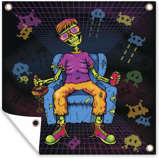 Tuin decoratie Gamer - Zombie - Pictogram - 30x40 cm - Tuindoek - Buitenposter