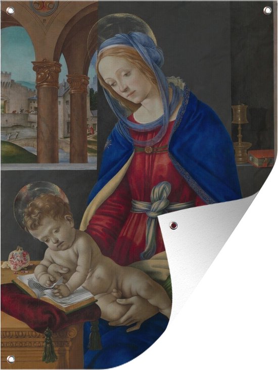 Tuinschilderij Maria en kind - Schilderij van Fra Filippo Lippi - 60x80 cm - Tuinposter - Tuindoek - Buitenposter