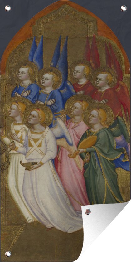 Foto: Wanddecoratie buiten seraphim cherubim and adoring angels schilderij van jacopo di cione 80x160 cm tuindoek buitenposter