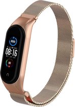 Milanees Smartwatch bandje - Geschikt voor Xiaomi Mi Band 5 / 6 Milanese band - brons-goud - Strap-it Horlogeband / Polsband / Armband