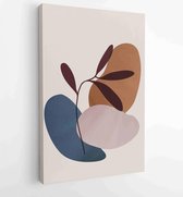Earth tone background foliage line art drawing with abstract shape 2 - Moderne schilderijen – Vertical – 1928942378 - 80*60 Vertical