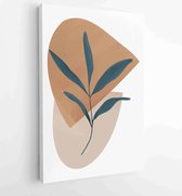 Earth tone background foliage line art drawing with abstract shape 2 - Moderne schilderijen – Vertical – 1928942354 - 80*60 Vertical
