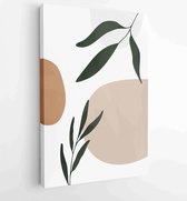 Earth tone background foliage line art drawing with abstract shape 3 - Moderne schilderijen – Vertical – 1928942342 - 80*60 Vertical