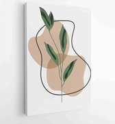 Green and earth tone background foliage line art drawing with abstract shape and watercolor 3 - Moderne schilderijen – Vertical – 1922511890 - 40-30 Vertical