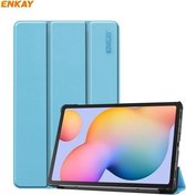 ENKAY ENK-8002 voor Samsung Galaxy Tab S6 Lite P610 / P615 PU-leer + plastic smartcase met drie-vouwbare houder (lichtblauw)