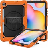 Voor Samsung Galaxy Tab S6 Lite P610 Schokbestendig Kleurrijk Siliconen + PC Beschermhoes met Houder & Schouderriem & Handriem & Pen Slot (Oranje)