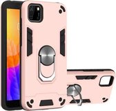 Voor Huawei Y5P (2020) 2 in 1 Armor Series PC + TPU beschermhoes met ringhouder (roségoud)